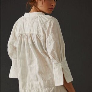 Anthropologie Fluted Sleeve Textured Cotton Blouse